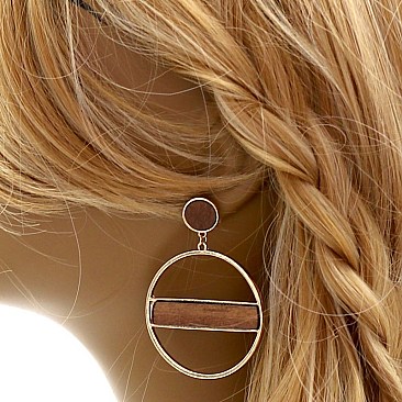 CHIC WOOD STRIPE ROUND EARRINGS