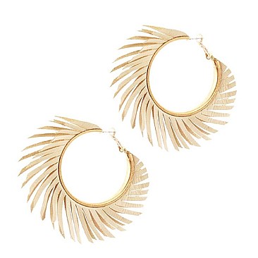Chic Pigskin Leather Fringed Hippie Hobo Hinge Hoop Earring MH-CE2250