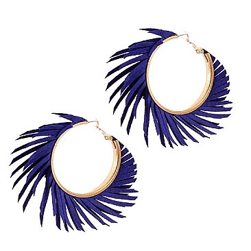 Chic Pigskin Leather Fringed Hippie Hobo Hinge Hoop Earring MH-CE2250