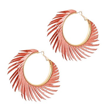 Chic Pigskin Leather Fringed Hippie Hobo Hinge Hoop Earring MH-CE2250