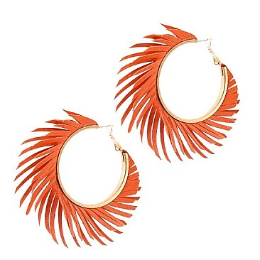 Chic Pigskin Leather Fringed Hippie Hobo Hinge Hoop Earring MH-CE2250