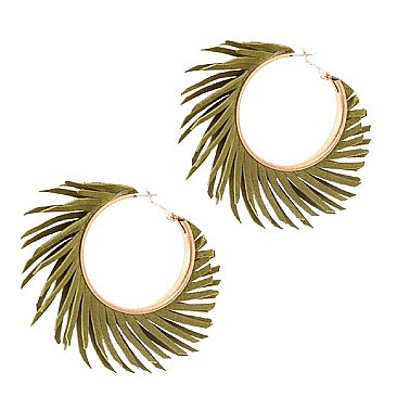 Chic Pigskin Leather Fringed Hippie Hobo Hinge Hoop Earring MH-CE2250