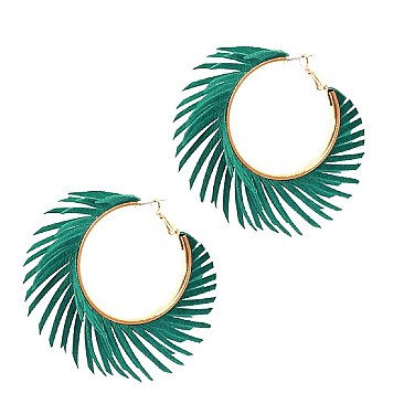 Chic Pigskin Leather Fringed Hippie Hobo Hinge Hoop Earring MH-CE2250