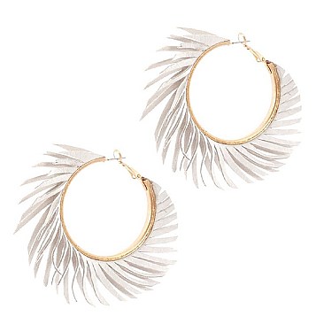 Chic Pigskin Leather Fringed Hippie Hobo Hinge Hoop Earring MH-CE2250