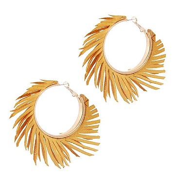 Chic Pigskin Leather Fringed Hippie Hobo Hinge Hoop Earring MH-CE2250