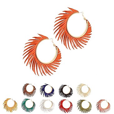 Chic Pigskin Leather Fringed Hippie Hobo Hinge Hoop Earring MH-CE2250