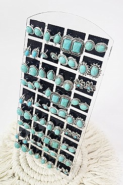 PACK OF 36 Turquoise Stud Earring Set with Display Case