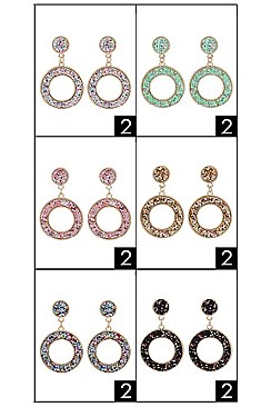 PACK OF 12 FASHION ASSORTED COLOR GLITTER DANGLE EARRING
