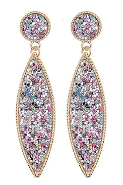 PACK OF 12 TRENDY ASSORTED COLOR GLITTER DANGLE EARRING