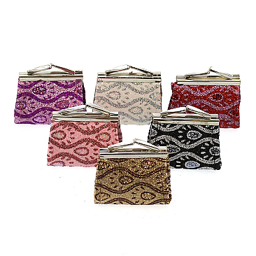 Pack of 12 Mini Coin Purses Glittery Wave Design