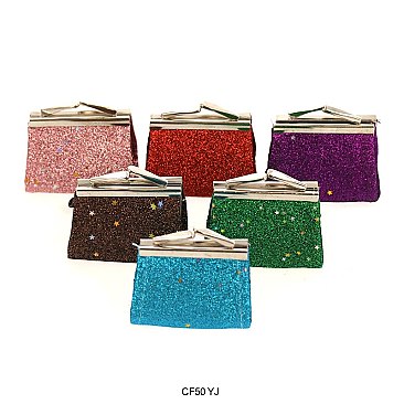 Pack of 12 Coin Purses with Glittery Stars Design
