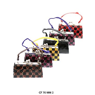 Pack of 12 Regular Coin Purses with Checkered Design