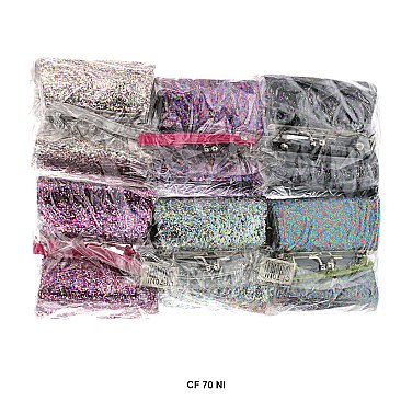 Pack of 12 Regular Coin Purses with Rainbow Glitters Design