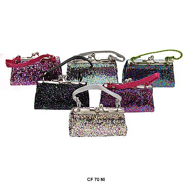 Pack of 12 Regular Coin Purses with Rainbow Glitters Design