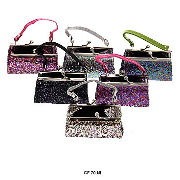 Pack of 12 Regular Coin Purses with Rainbow Glitters Design