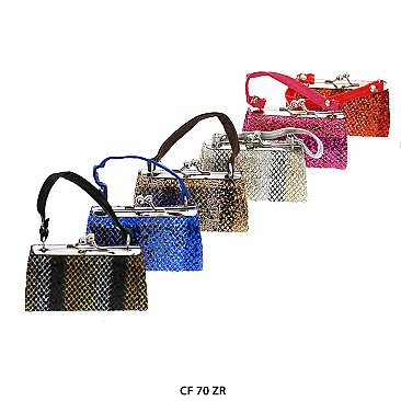 Pack of 12 Regular Coin Purses with Glittery Pattern Design