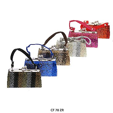 Pack of 12 Regular Coin Purses with Glittery Pattern Design