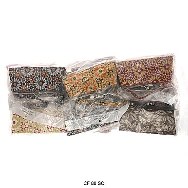 Pack of 12 Large Coin Purses with Glittery Floral Design