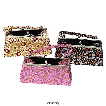 Pack of 12 Large Coin Purses with Glittery Floral Design