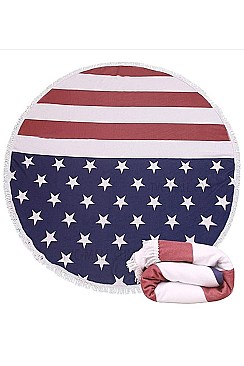 FRINGE ROUND BEACH TOWEL American Flag FM-CG7240
