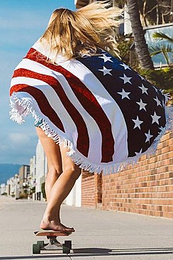 FRINGE ROUND BEACH TOWEL American Flag FM-CG7240