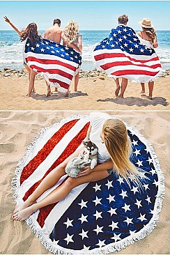FRINGE ROUND BEACH TOWEL American Flag FM-CG7240