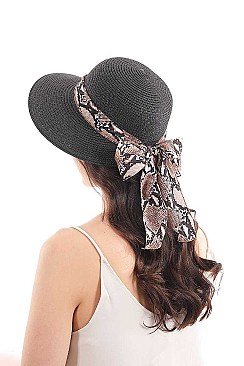 NATURAL WOVEN HAT WITH PYTHON RIBBON BAND AND BOW