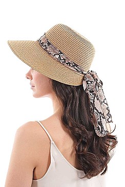 NATURAL WOVEN HAT WITH PYTHON RIBBON BAND AND BOW