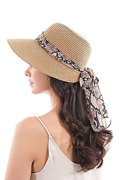 STYLISH NATURAL WOVEN HAT WITH PYTHON RIBBON BAND AND BOW
