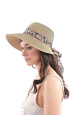 NATURAL WOVEN HAT WITH PYTHON RIBBON BAND AND BOW