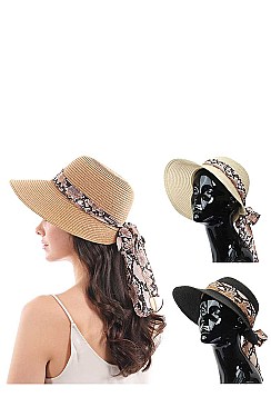 STYLISH NATURAL WOVEN HAT WITH PYTHON RIBBON BAND AND BOW