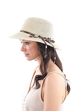 TRENDY NATURAL WOVEN SUN HAT WITH PYTHON BAND AND BOW