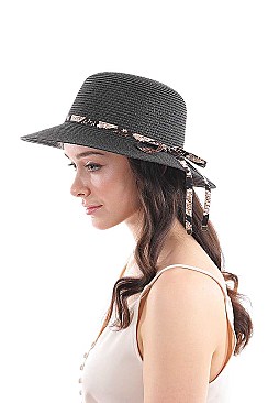 TRENDY NATURAL WOVEN SUN HAT WITH PYTHON BAND AND BOW