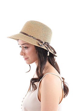 TRENDY NATURAL WOVEN SUN HAT WITH PYTHON BAND AND BOW