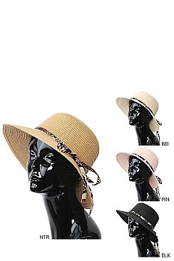 TRENDY NATURAL WOVEN SUN HAT WITH PYTHON BAND AND BOW