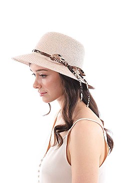 TRENDY NATURAL WOVEN SUN HAT WITH PYTHON BAND AND BOW