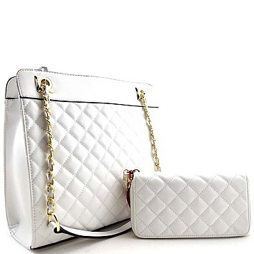 Fancy Quilted Chain Handle Tote with Matching Wallet