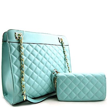 Fancy Quilted Chain Handle Tote with Matching Wallet