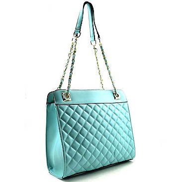 Fancy Quilted Chain Handle Tote with Matching Wallet