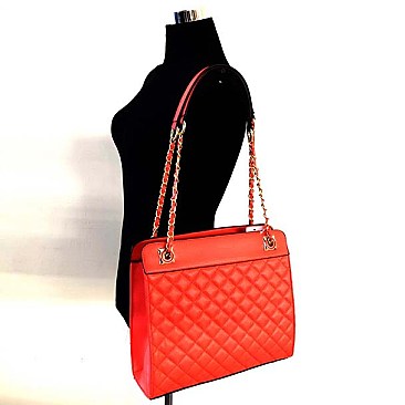 Fancy Quilted Chain Handle Tote with Matching Wallet