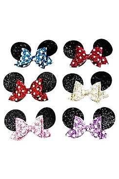 PACK OF 12 ADORABLE ASSORTED GLITTERED MOUSE HAIR CLIP
