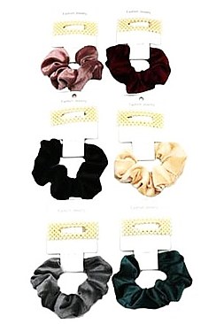 Pack of 12 (pieces) Assorted Color Scrunchies & Pearl Hair Pin Set