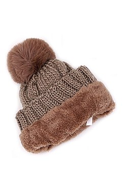 PACK OF 12 CLASSIC FUR LINED POMPOM CROCHET BEANIES