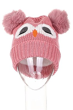 PACK OF 12 CUTE FUR LINED OWL BEANIES