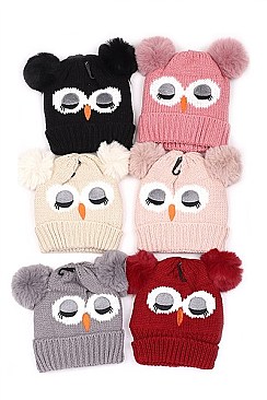 PACK OF 12 CUTE FUR LINED OWL BEANIES