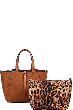 2 IN 1SATCHEL WITH LEOPARD PRINT INSIDE BAG