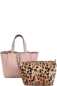 2 IN 1SATCHEL WITH LEOPARD PRINT INSIDE BAG