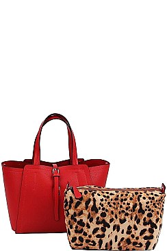 2 IN 1SATCHEL WITH LEOPARD PRINT INSIDE BAG