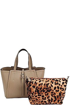 2 IN 1SATCHEL WITH LEOPARD PRINT INSIDE BAG