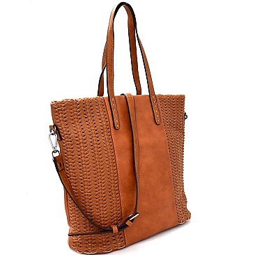 Fashionable Woven Detail Rustic 2 Way Tall Tote MH-CJF046